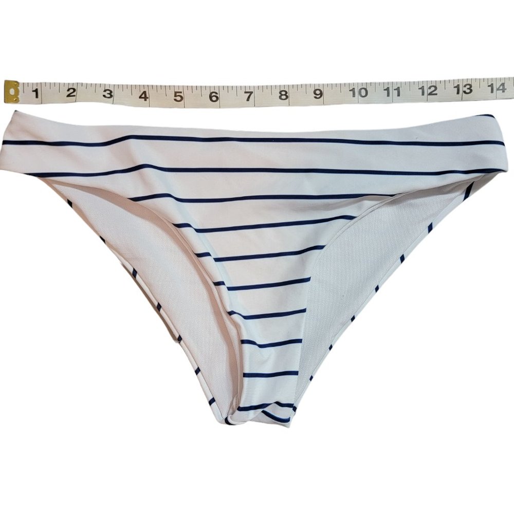 NWOT Shein White w Blue Stripes Low Rise Bikini Bottoms